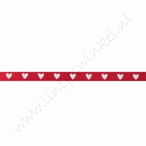 Satijnlint harten 3mm (rol 22 meter) - Rood Wit
