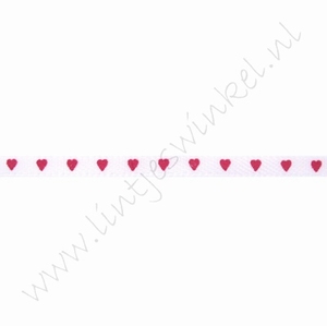 Satijnlint harten 3mm (rol 22 meter) - Wit Fuchsia