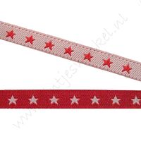 Jacquard weefband 6mm - 2zijdig Ster Rood Wit