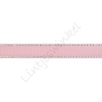 Lint glitterrand 10mm - Grosgrain Licht Roze Zilver