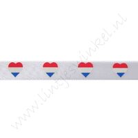 Satijnlint Hollandia 10mm - Hart Vlag Holland Wit