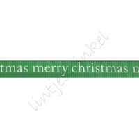 Kerstlint 10mm - Merry Christmas Groen Wit