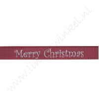 Kerstlint 10mm - Merry Christmas Bordeaux Zilver