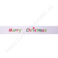 Kerstlint Satijn 10mm - Merry Christmas Wit Rood Groen