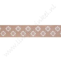 Ripsband Blumen 16mm - Motiv Beige Weiß