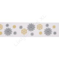 Kerstlint 22mm - Sneeuwvlok Wit Zilver Goud