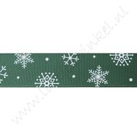 Kerstlint 22mm - Sneeuwvlok Groen