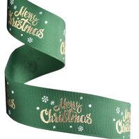 Kerstlint 25mm - Merry Christmas Groen Goud