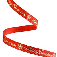 Ripsband Weihnachten 10mm - Merry Christmas Rot Gold