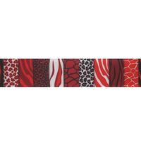 Lint met print 22mm - Zebra Giraf Panter Mix Rood Wit Zwart
