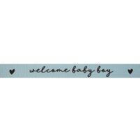 Baby lint 10mm - Welcome Baby Boy Hartje Licht Blauw Zwart