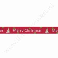 Kerstlint 10mm (rol 10 meter) - Merry Christmas Kerstboom Rood